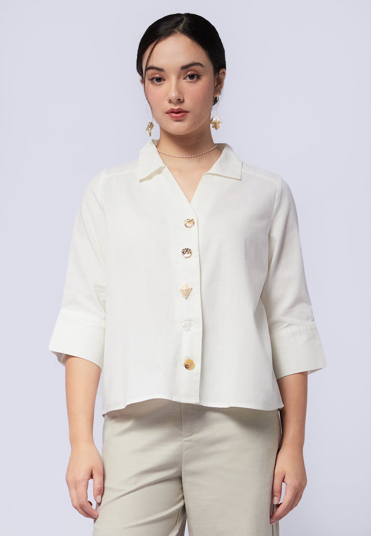 3/4 Sleeves Blouse with Button Details