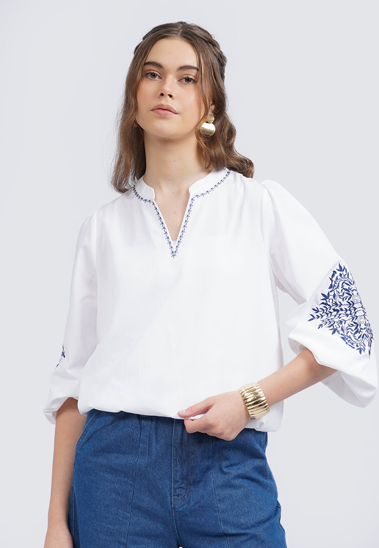 V-Neck Embroidered Blouse