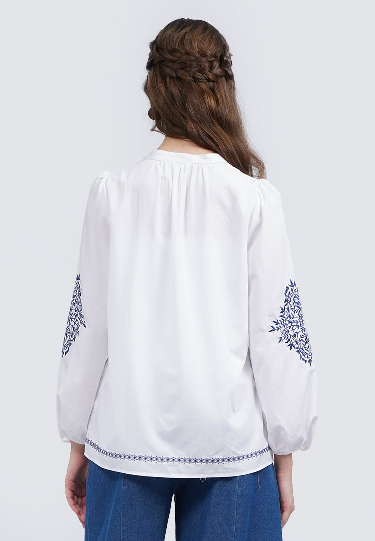 V-Neck Embroidered Blouse