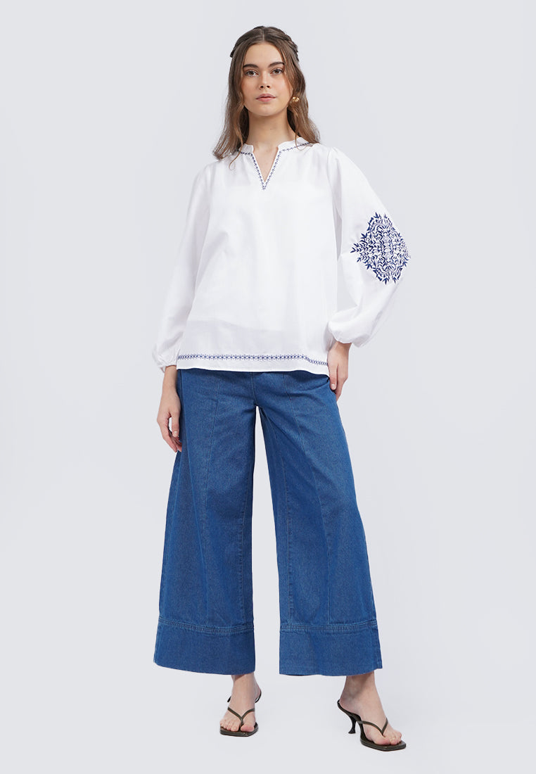 V-Neck Embroidered Blouse