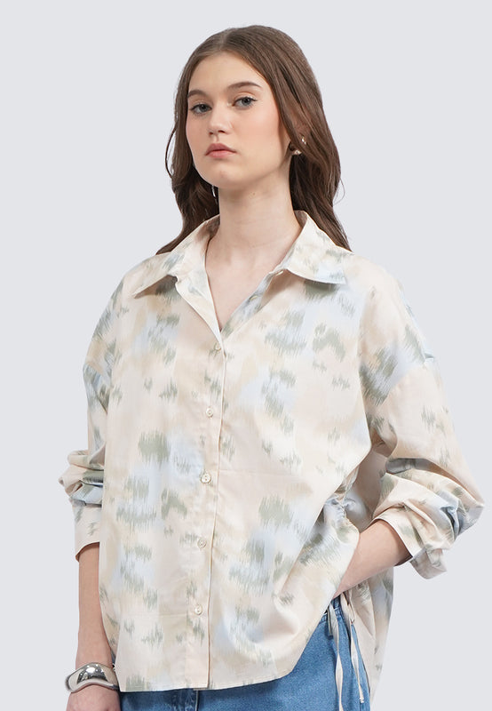 Oversized Long Sleeve Printed Blouse