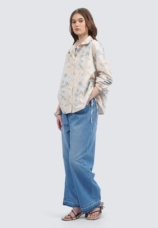 Oversized Long Sleeve Printed Blouse