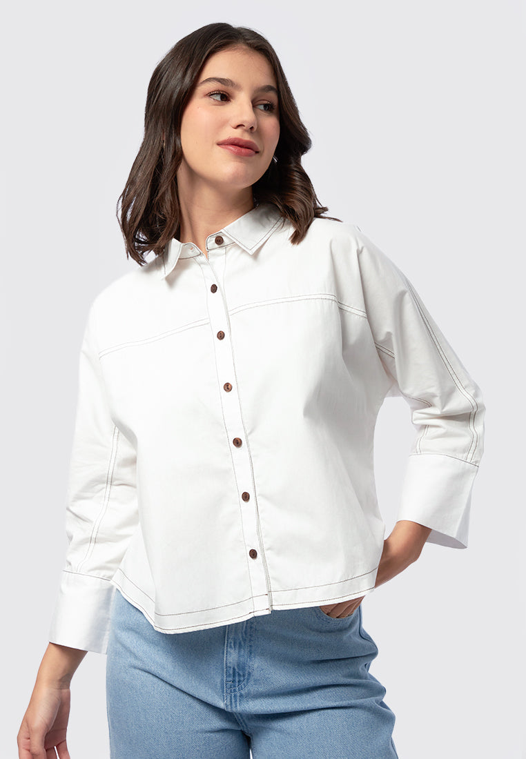 Contrast Stitches Batwing Blouse