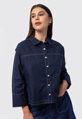Contrast Stitches Batwing Blouse