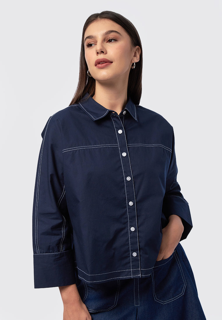 Contrast Stitches Batwing Blouse
