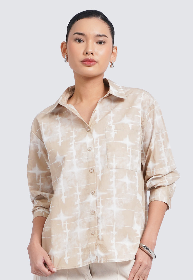 Oversized Long Sleeve Printed Blouse