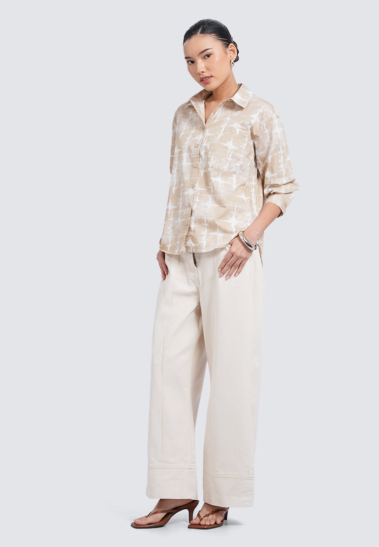 Oversized Long Sleeve Printed Blouse
