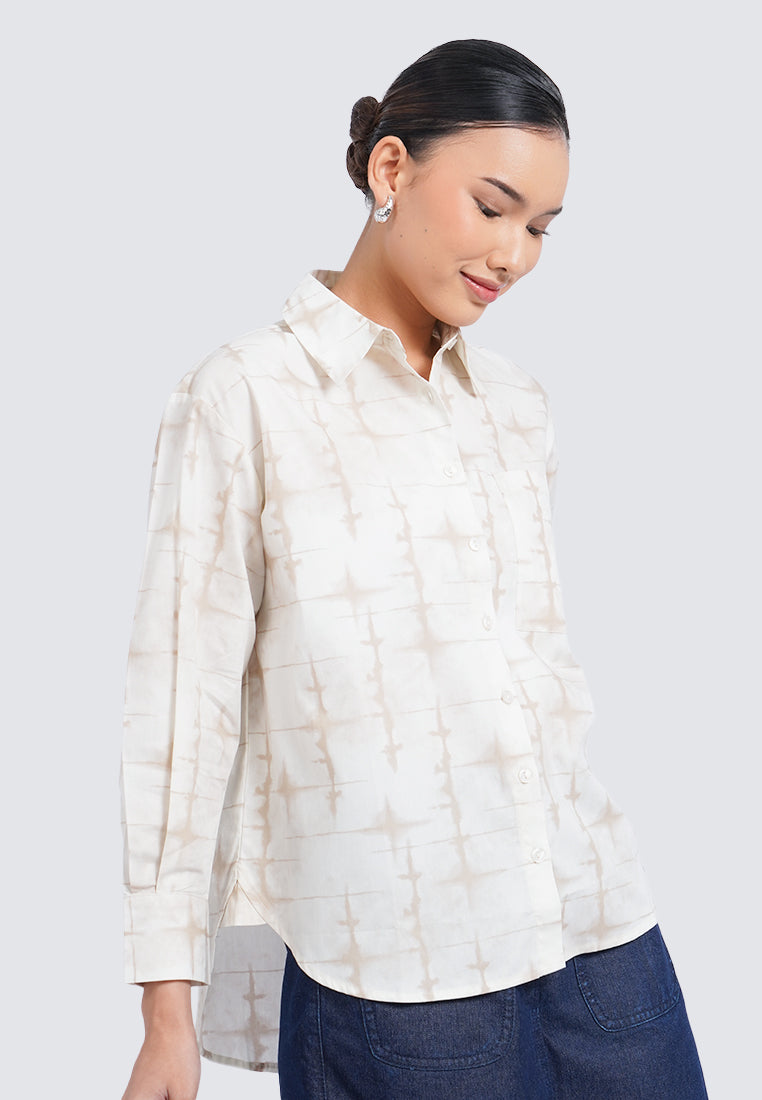 Oversized Long Sleeve Printed Blouse