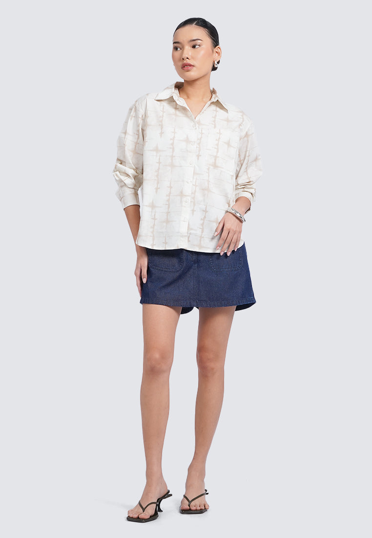 Oversized Long Sleeve Printed Blouse