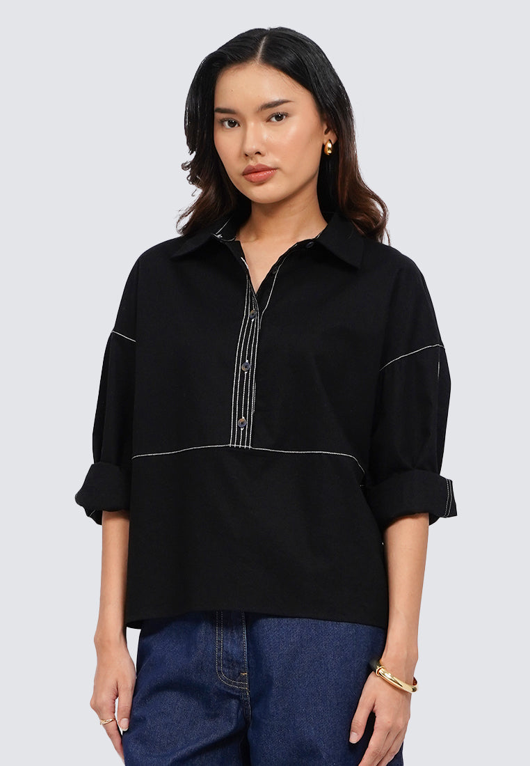Loose Contrast Stitch Blouse