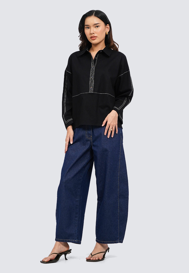 Loose Contrast Stitch Blouse