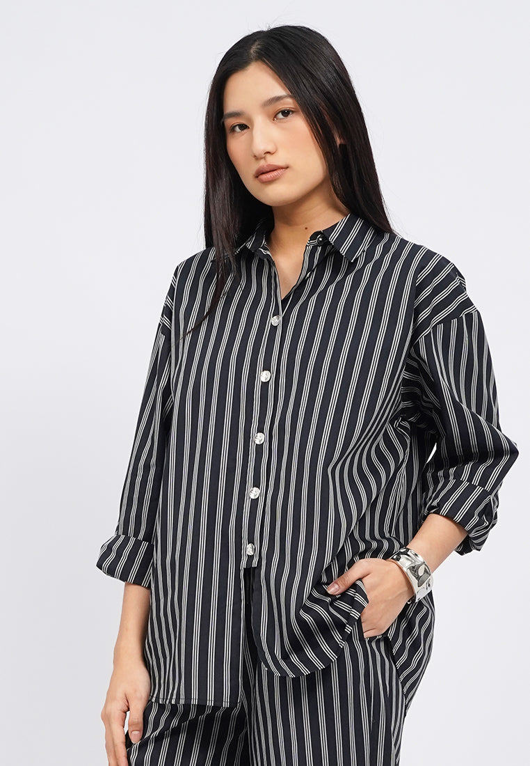 Long Sleeve Stripes Printed Blouse