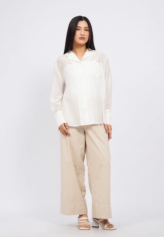 Long Sleeve Loose Sheer Blouse