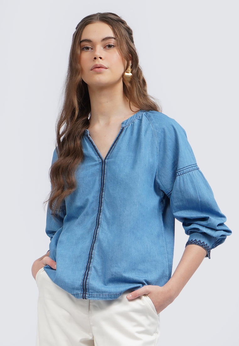 Long Sleeve Chambray Blouse