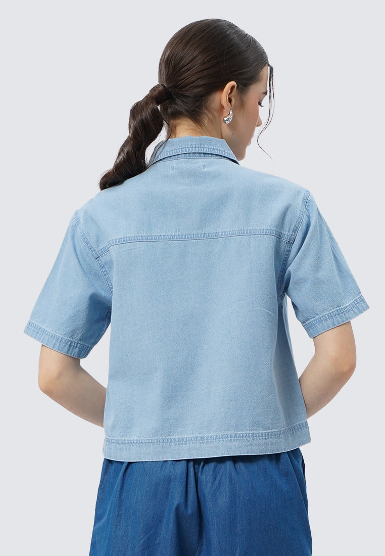 Short Sleeve Denim Shirt with Pocket