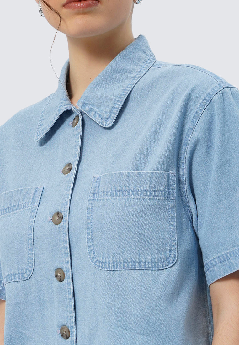 Short Sleeve Denim Shirt with Pocket