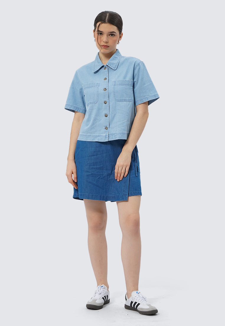 Short Sleeve Denim Shirt with Pocket