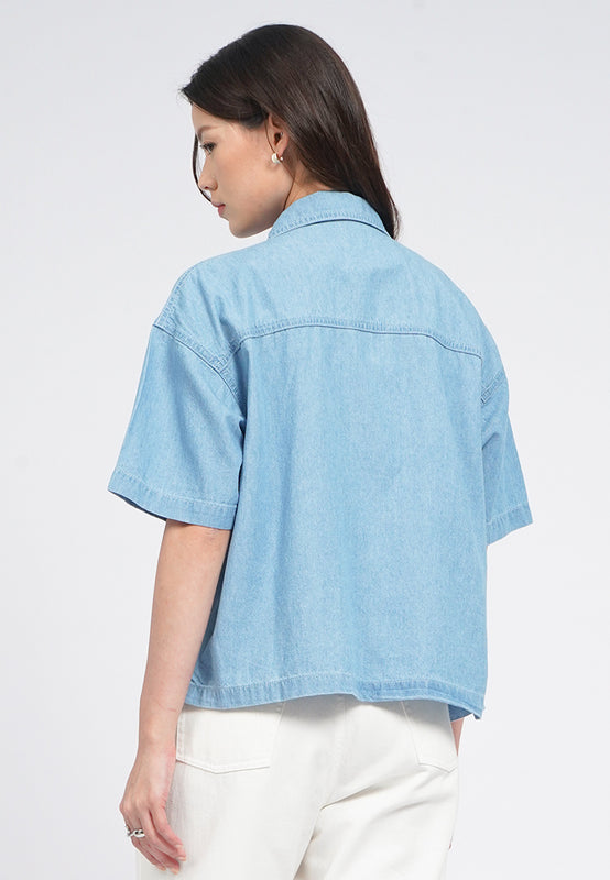Oversized Short Sleeve Denim Blouse