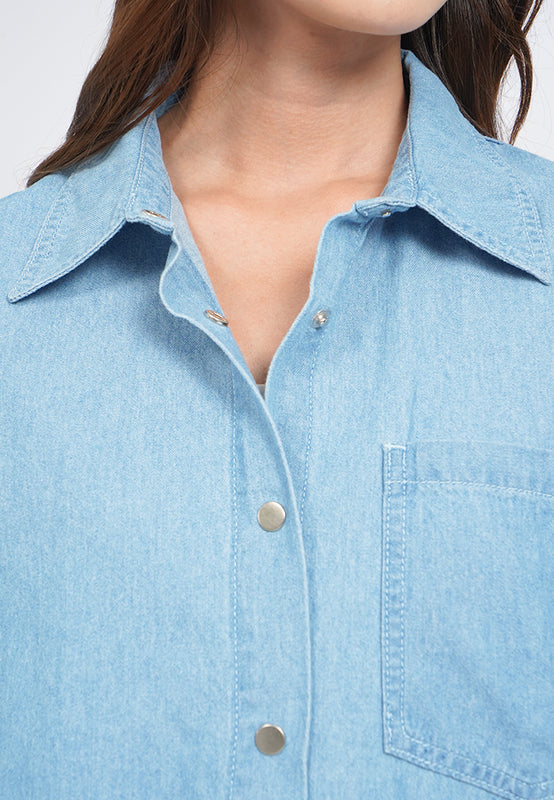 Oversized Short Sleeve Denim Blouse