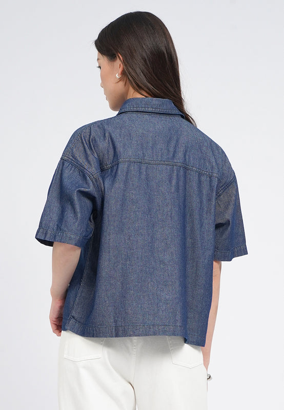 Oversized Short Sleeve Denim Blouse