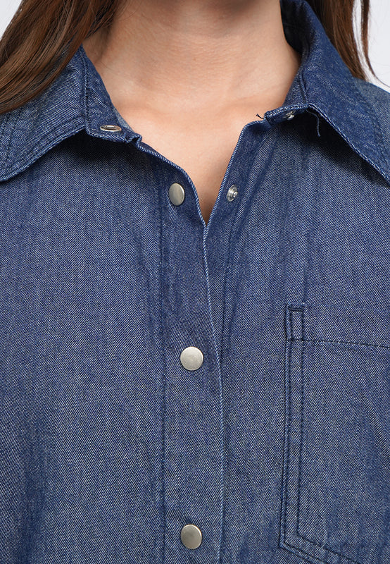 Oversized Short Sleeve Denim Blouse