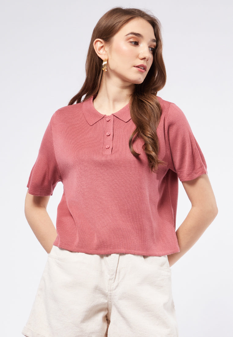 Basic Crop Polo Shirt
