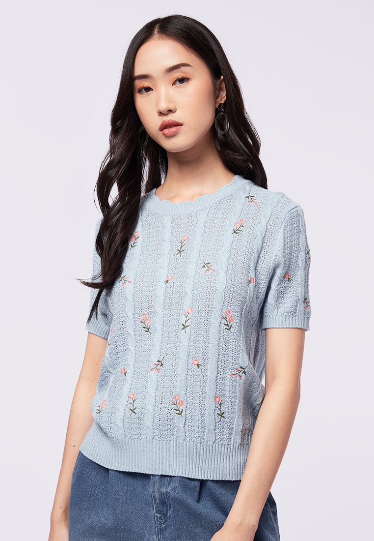 Round Neck Short Sleeves Knit Top