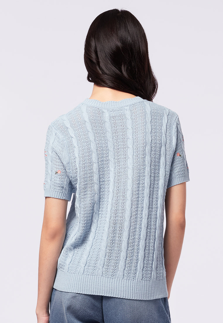 Round Neck Short Sleeves Knit Top