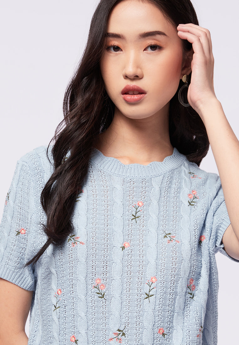 Round Neck Short Sleeves Knit Top