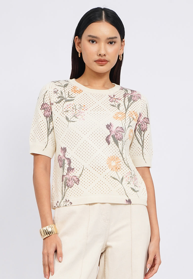 Round Neck Printed Knit Top
