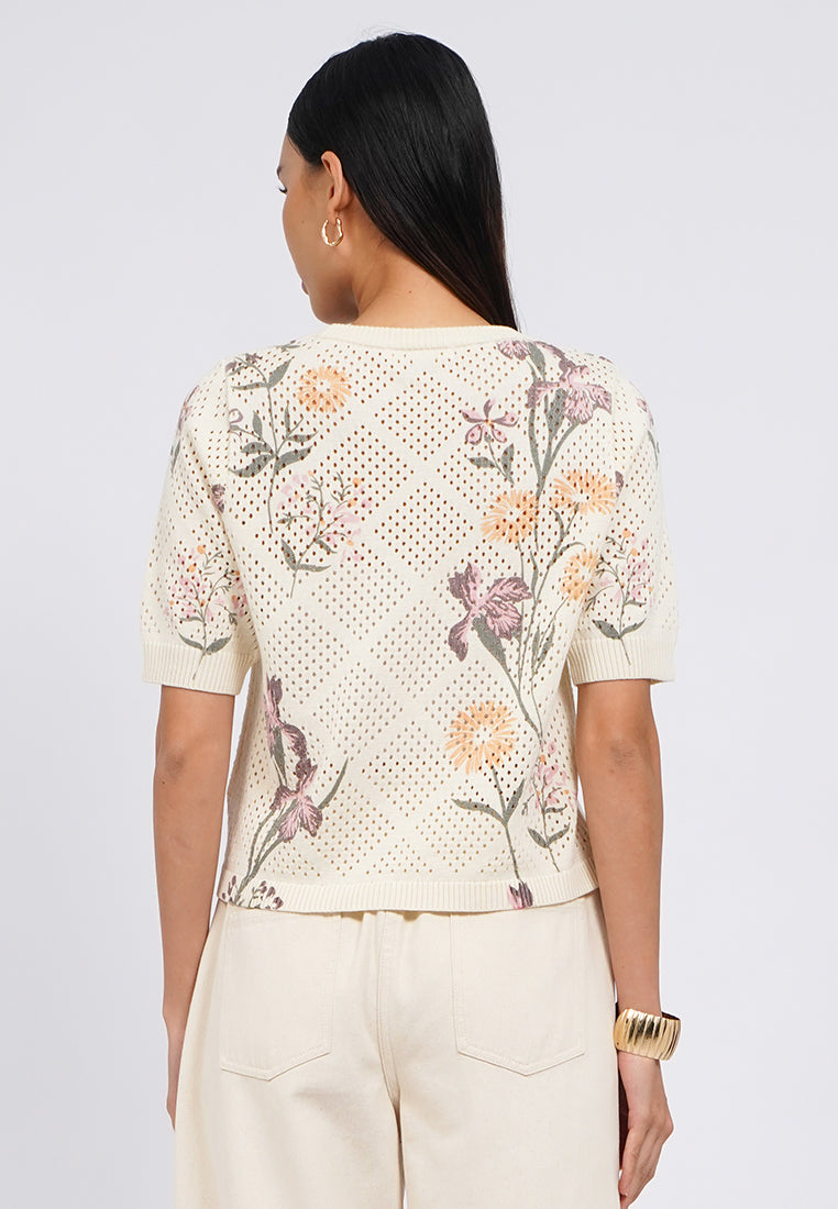 Round Neck Printed Knit Top