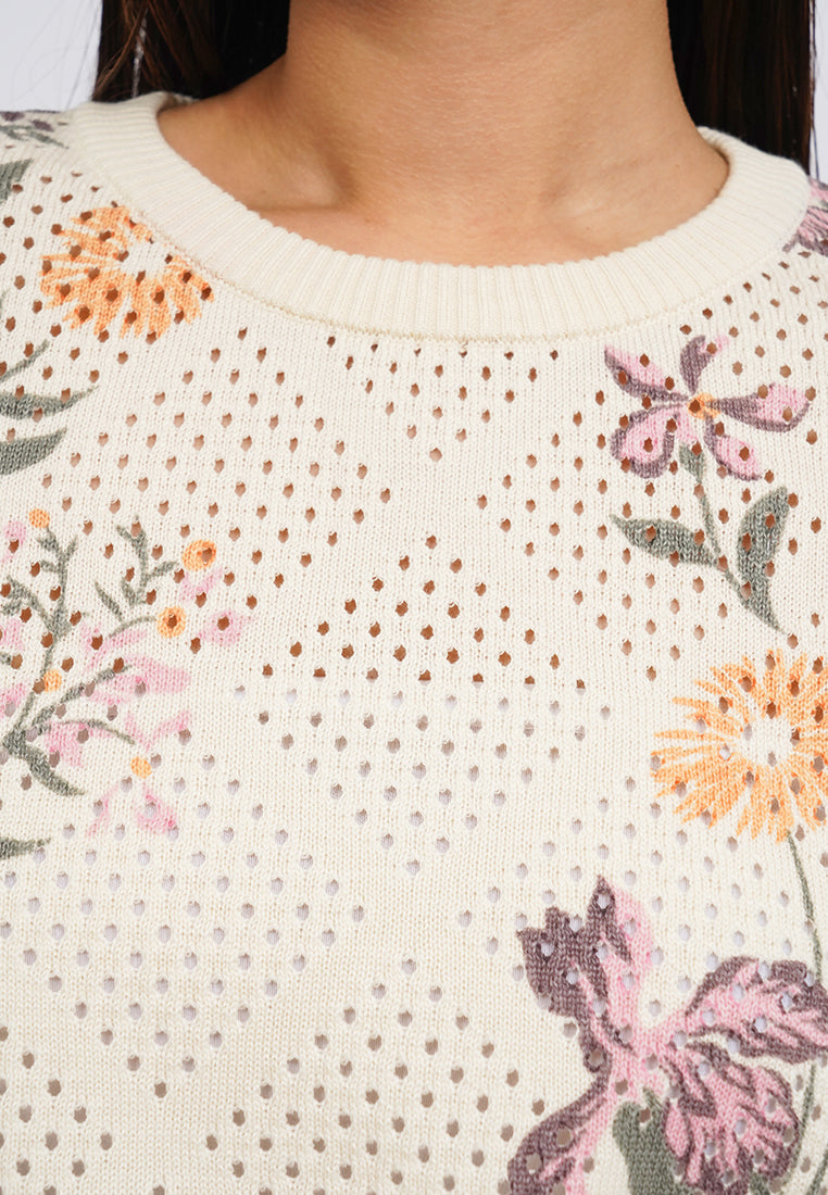 Round Neck Printed Knit Top