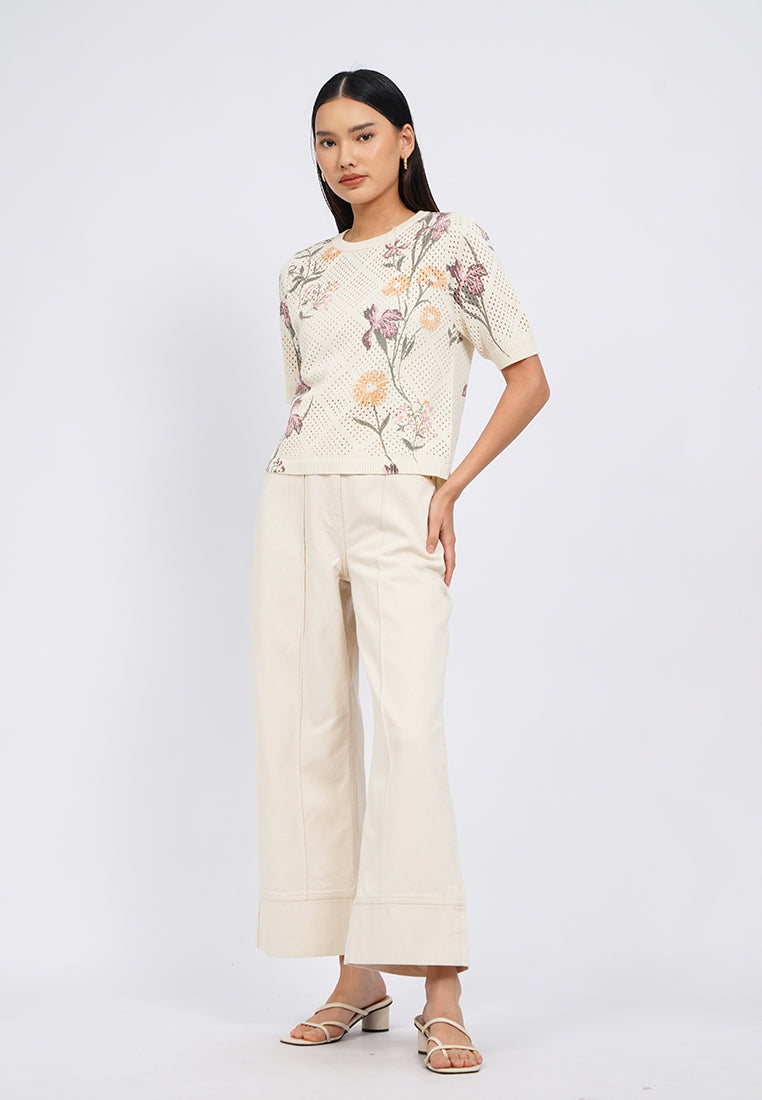 Round Neck Printed Knit Top