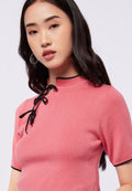 Stand Collar Top with Bow Details