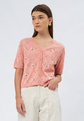 Flower Embroidery Short Sleeve Blouse