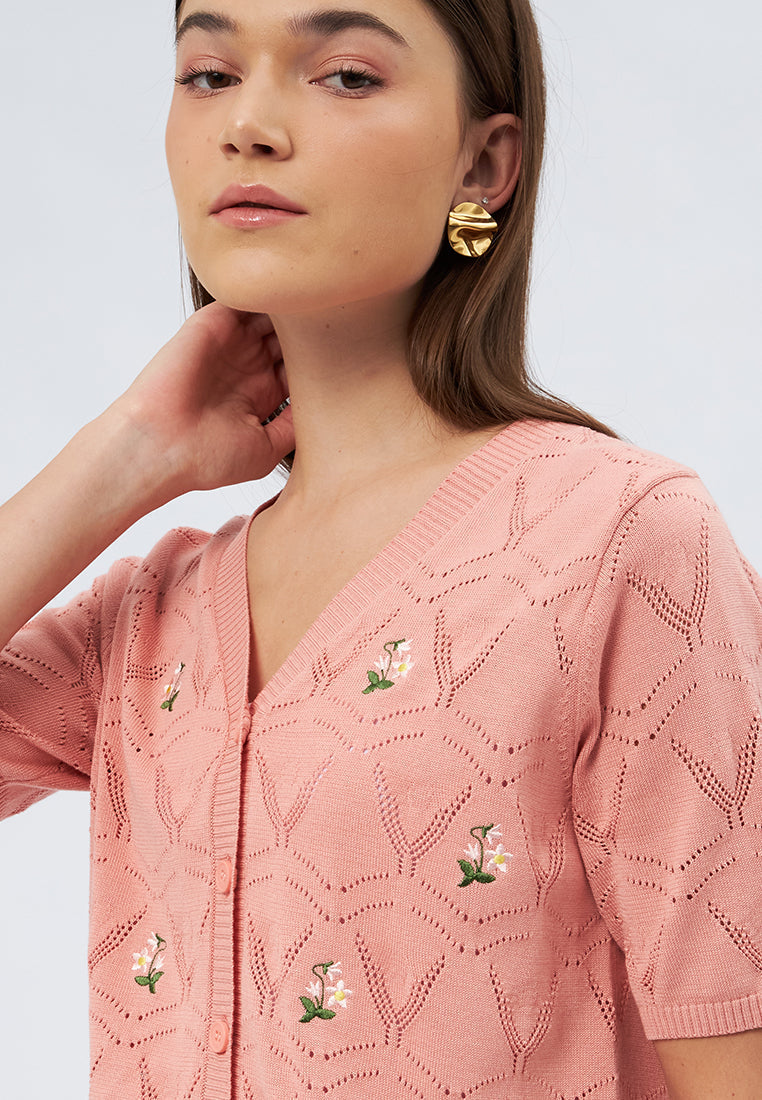 Flower Embroidery Short Sleeve Blouse