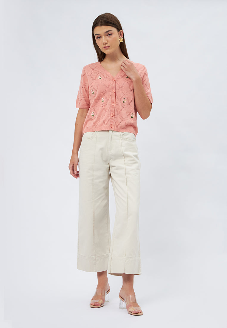 Flower Embroidery Short Sleeve Blouse