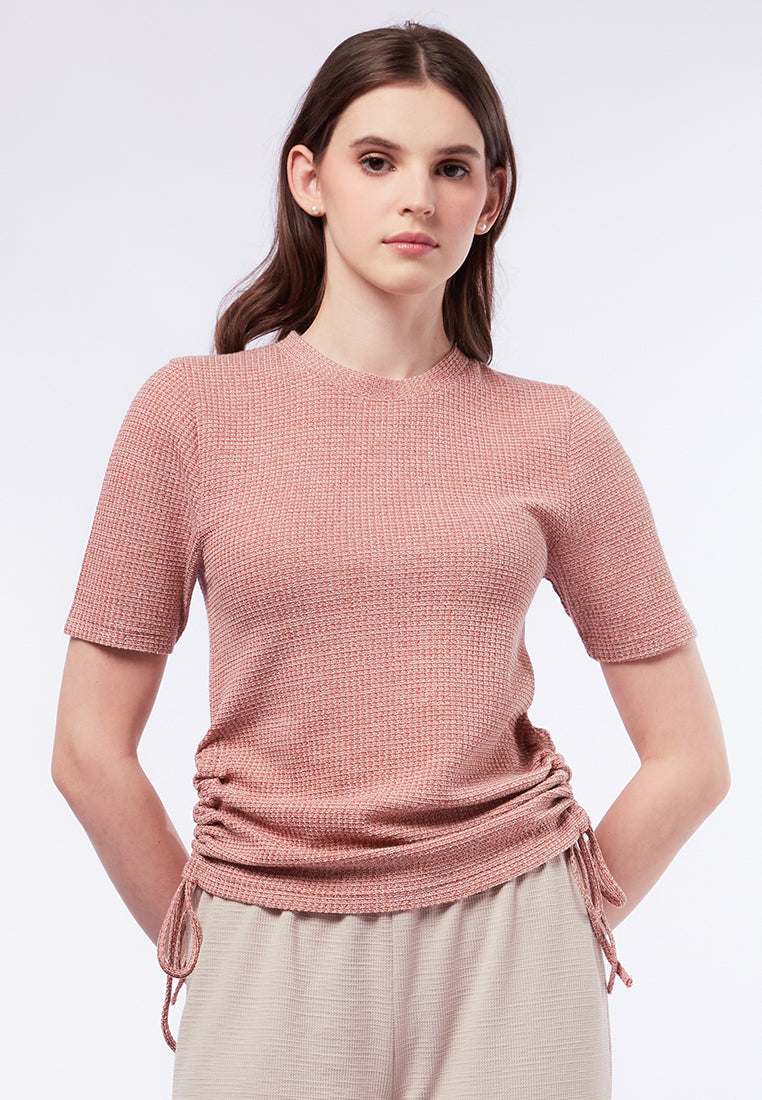Round Neck Ruched Short Sleeve Top