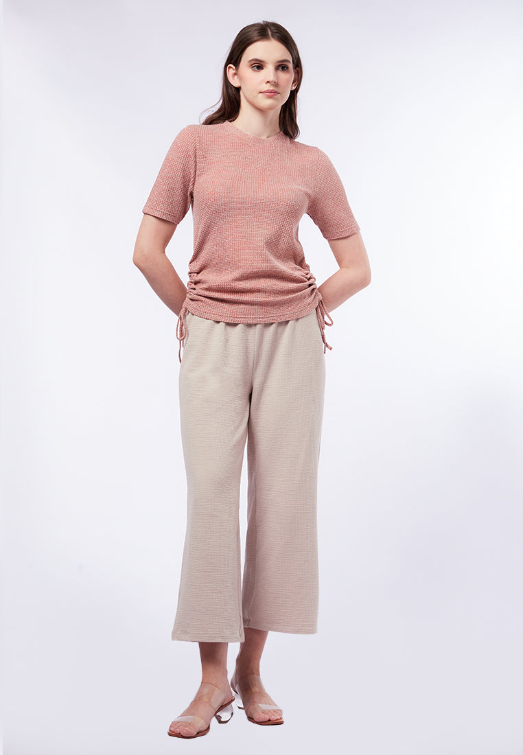 Round Neck Ruched Short Sleeve Top