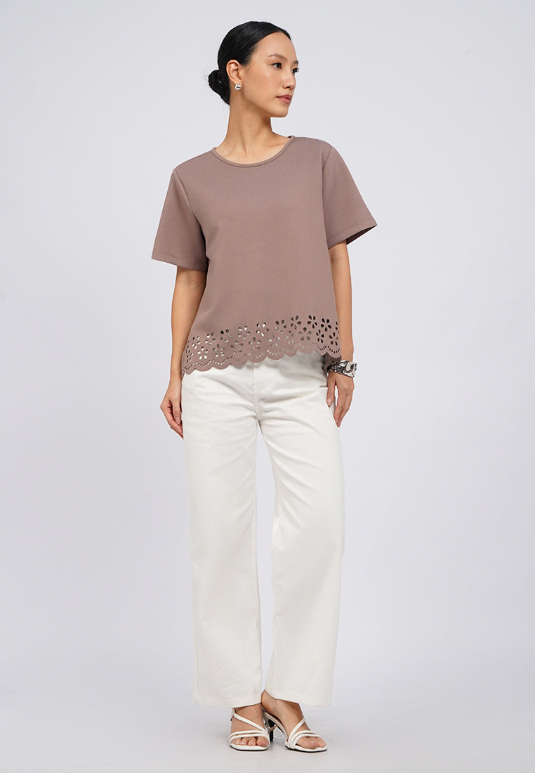 Short Sleeve Top with Eyelet Details
