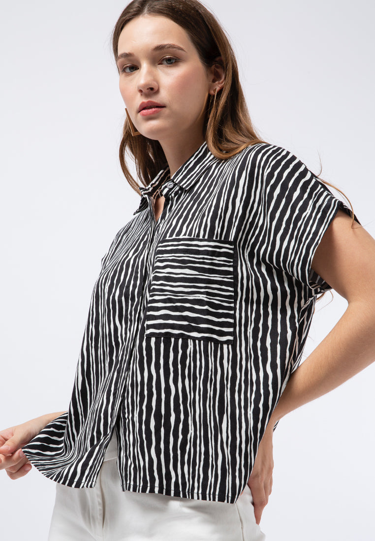 Printed Short Sleeve Blouse