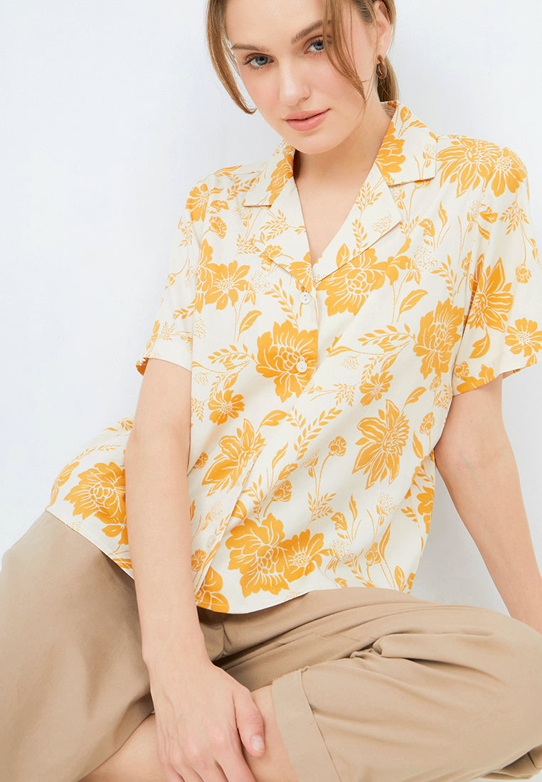Printed Pyjama Collar Blouse