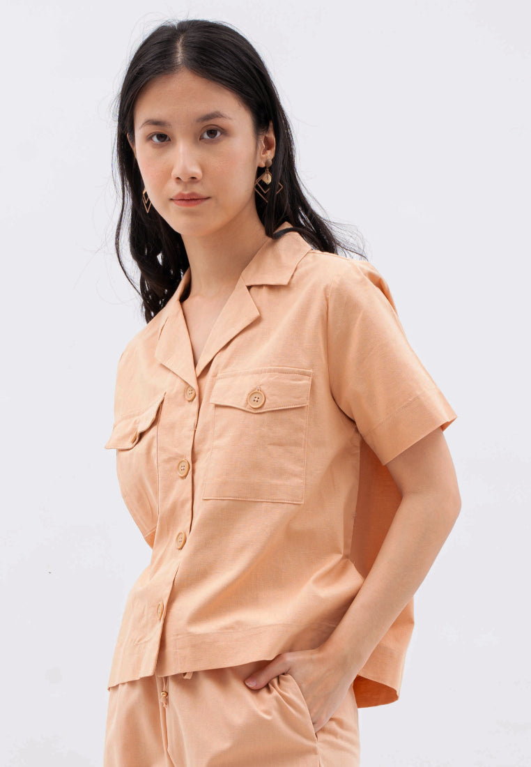 Linen Blend Pyjama Collar Blouse