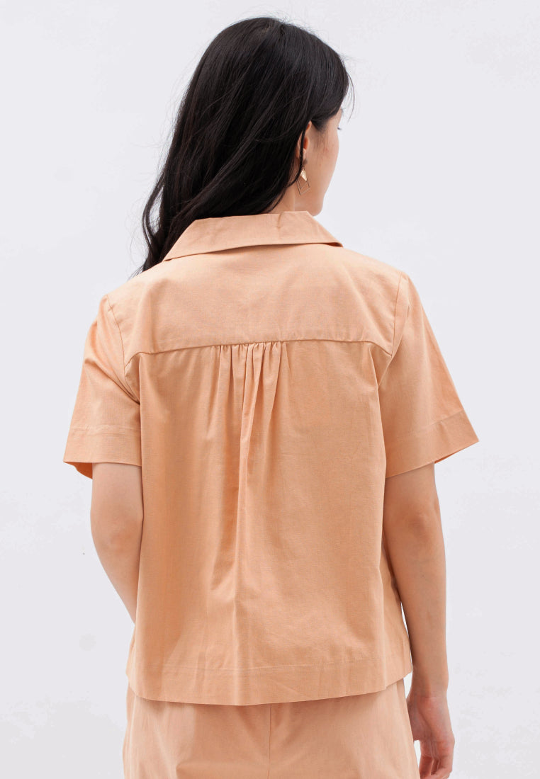 Linen Blend Pyjama Collar Blouse