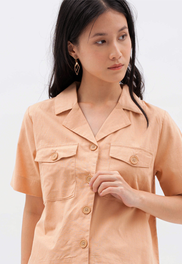 Linen Blend Pyjama Collar Blouse