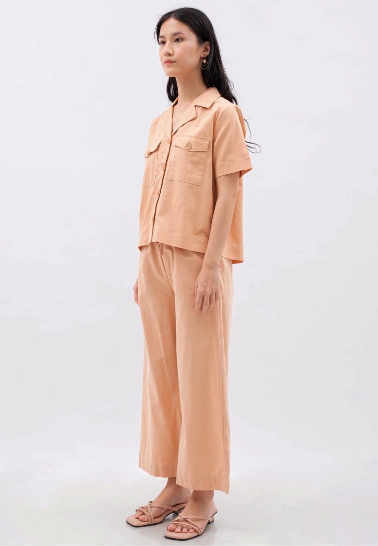 Linen Blend Pyjama Collar Blouse