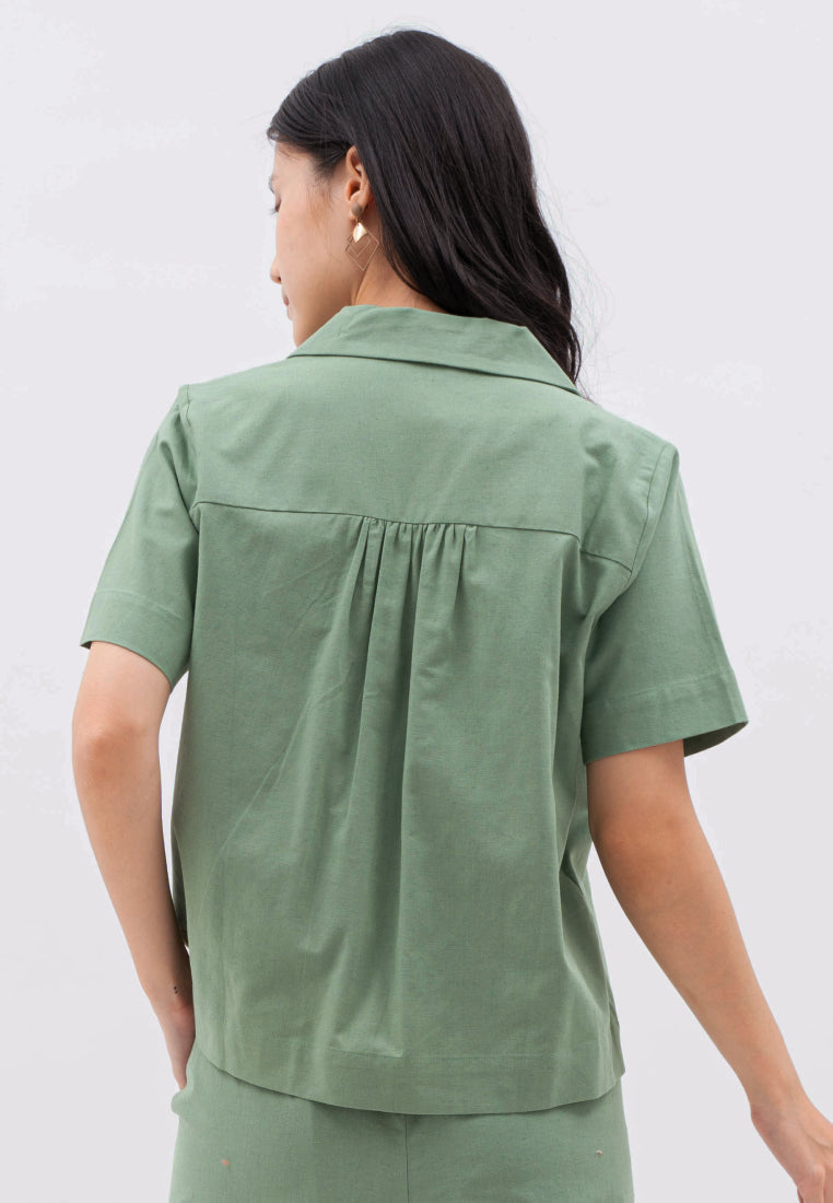 Linen Blend Pyjama Collar Blouse