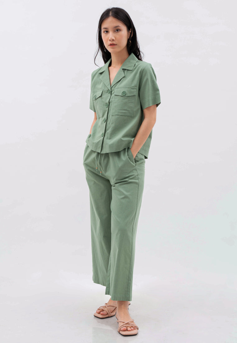Linen Blend Pyjama Collar Blouse