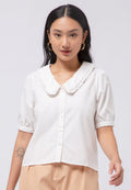 Puff Sleeves Blouse with Frill Collar