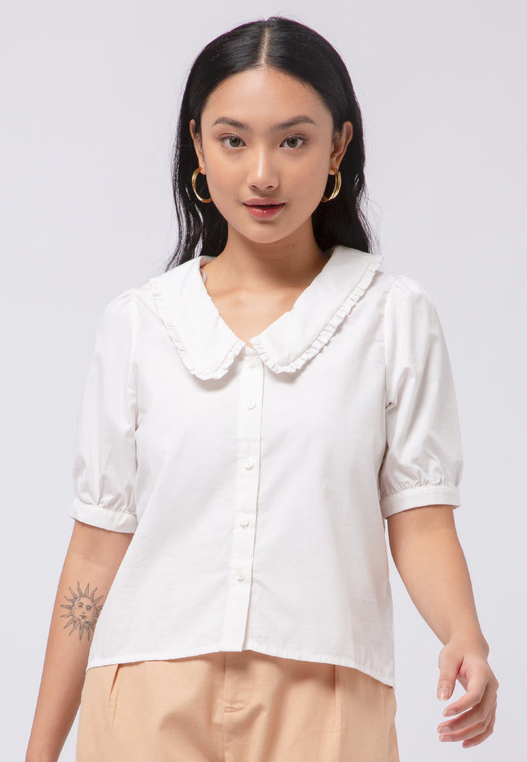 Puff Sleeves Blouse with Frill Collar